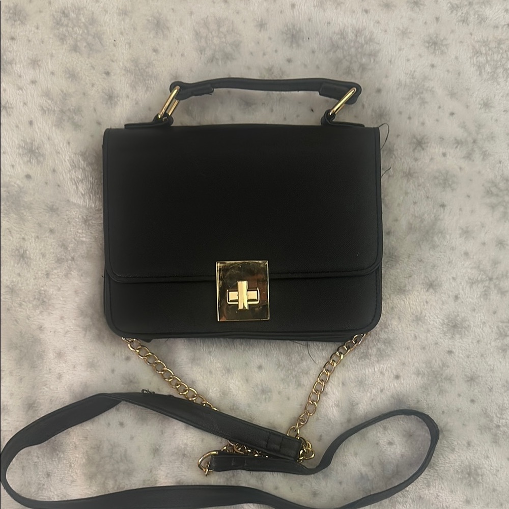 Black and Gold Crossbody Bag with Adjustable Strap